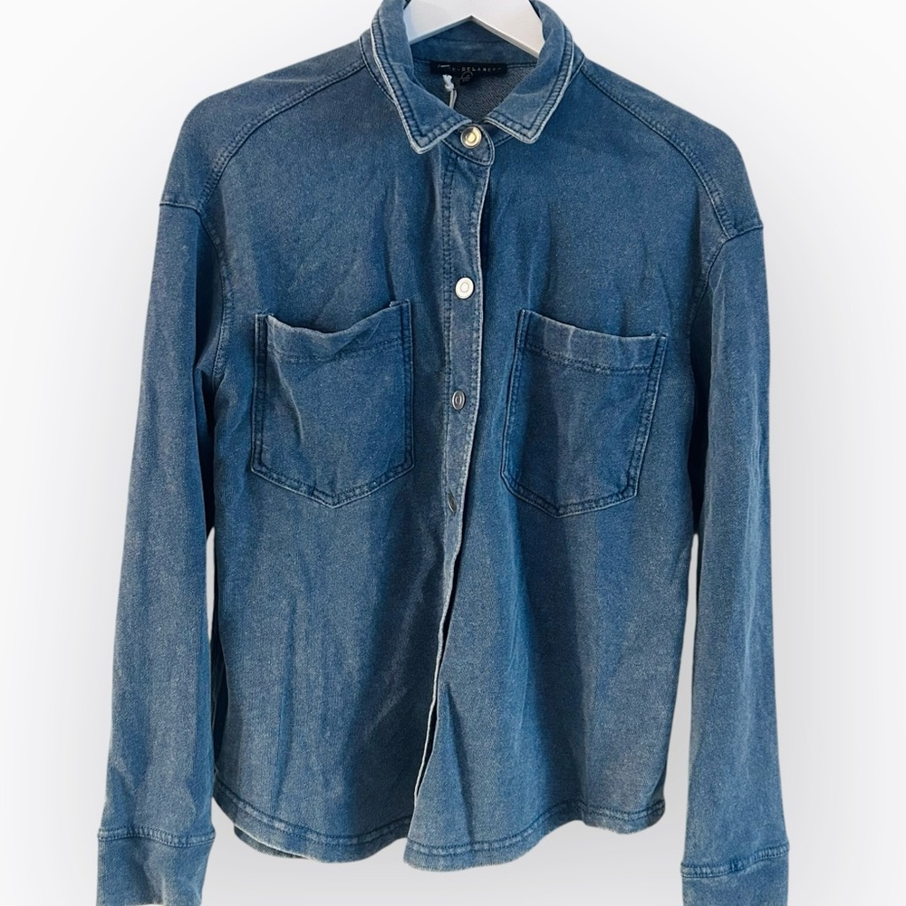 Jane + Delancey Authentic Denim Knit Button Up Shirt Medium M NWT